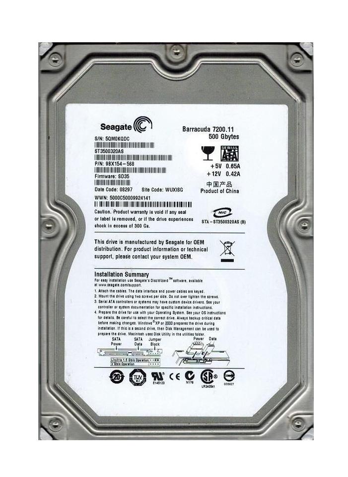 98X154-568 Seagate Barracuda 7200.11 500GB 7200RPM SATA 3Gbps 32MB Cache 3.5-inch Internal Hard Drive