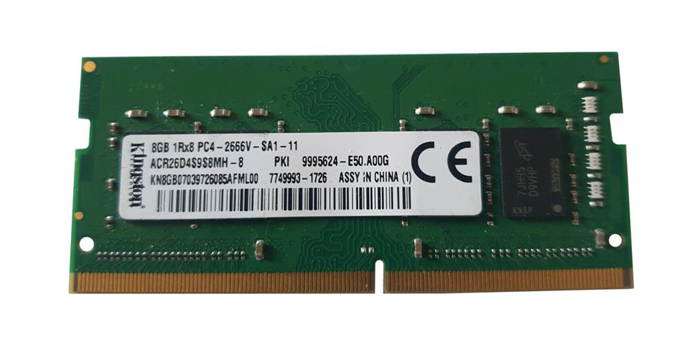 9995624-E50.A00G Kingston 8GB PC4-21300 DDR4-2666MHz non-ECC Unbuffered CL19 260-Pin SoDimm 1.2V Dual Rank Memory Module