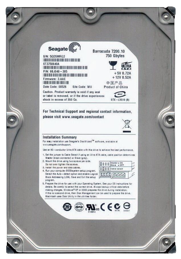 9BJ048-305 Seagate Barracuda 7200.10 750GB 7200RPM ATA-100 16MB Cache 3.5-inch Internal Hard Drive
