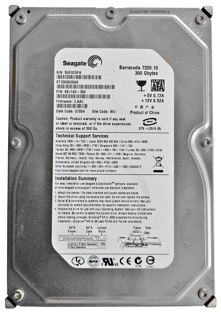 9BJ143-300 Seagate Barracuda 7200.10 300GB 7200RPM SATA 3Gbps 16MB Cache 3.5-inch Internal Hard Drive