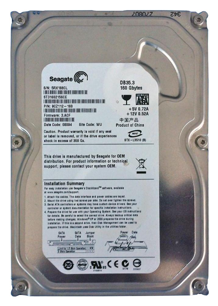 9CZ112-160 Seagate DB35 160GB 7200RPM SATA 3Gbps 2MB Cache 3.5-inch Internal Hard Drive