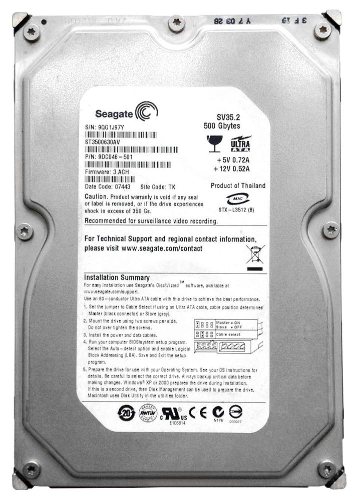 9DC046-501 Seagate SV35.2 500GB 7200RPM ATA-100 16MB Cache 3.5-inch Internal Hard Drive
