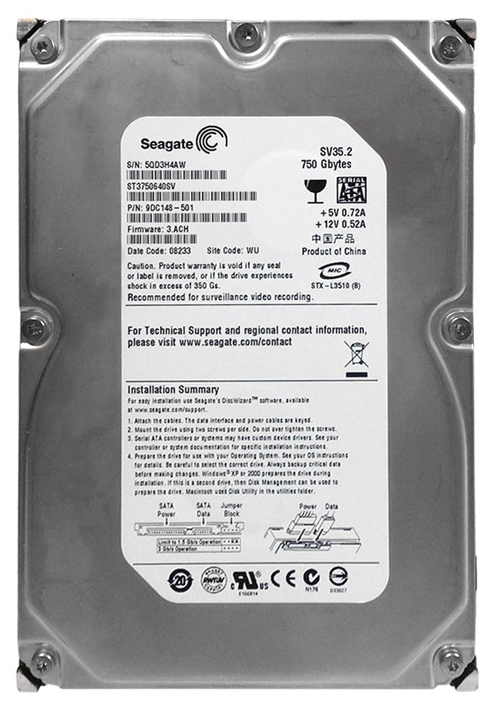 9DC148-501 Seagate SV35.2 Series 750GB 7200RPM SATA 3Gbps 16MB Cache 3.5-inch Internal Hard Drive