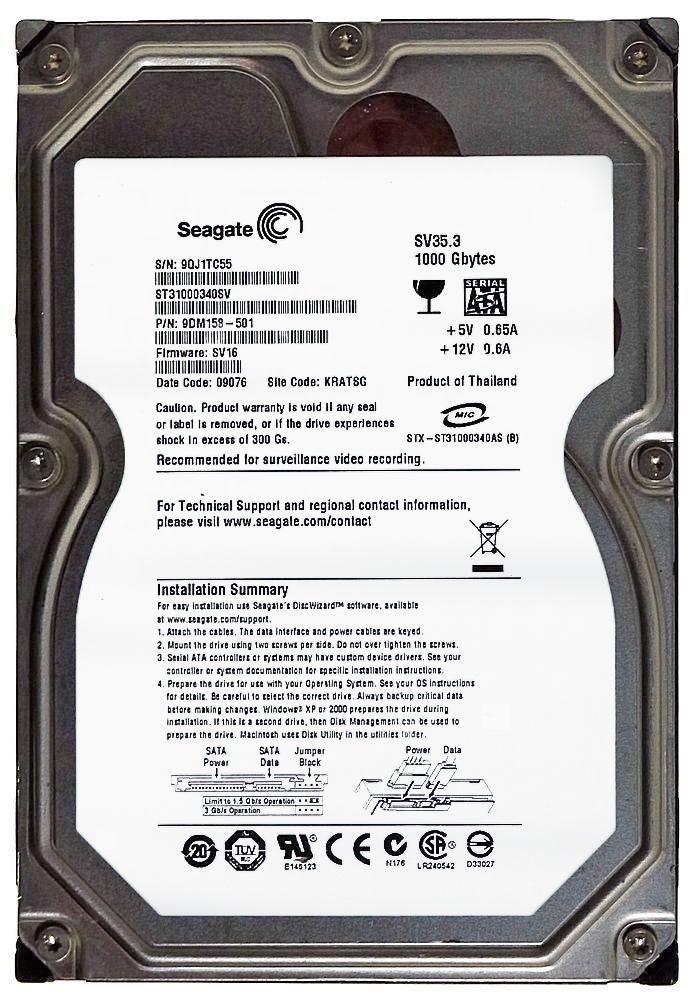 9DM158-501 Seagate SV35.3 1TB 7200RPM SATA 3Gbps 32MB Cache 3.5-inch Internal Hard Drive