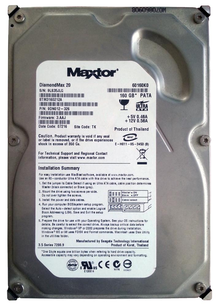 9DN012-326 Seagate DiamondMax 20 160GB 7200RPM ATA-100 2MB Cache 3.5-inch Internal Hard Drive