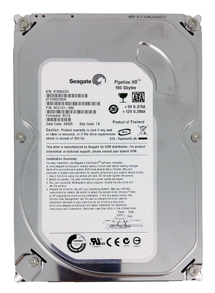 9GC131-500 Seagate Pipeline HD 160GB 5900RPM SATA 3Gbps 8MB Cache 3.5-inch Internal Hard Drive