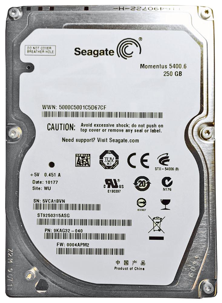 9KAG32-040 Seagate Momentus 5400.6 250GB 5400RPM SATA 3Gbps 8MB Cache 2.5-inch Internal Hard Drive