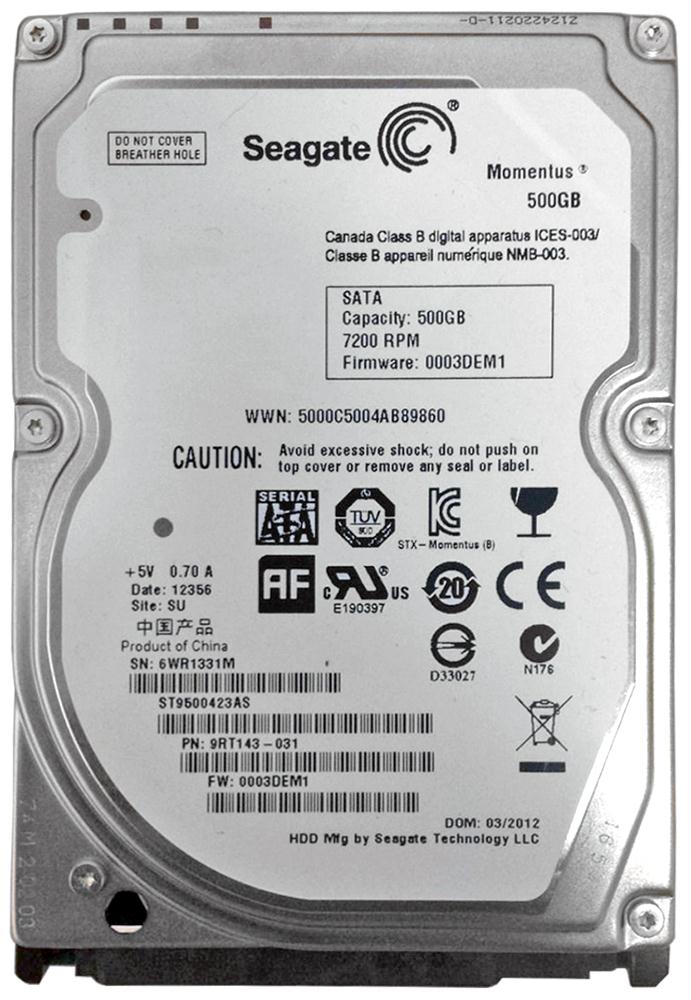 9RT143-031 Seagate Momentus 7200.4 500GB 7200RPM SATA 3Gbps 16MB Cache 2.5-inch Internal Hard Drive