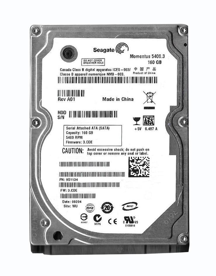 9S1134-285 Seagate Momentus 5400.3 160GB 5400RPM SATA 1.5Gbps 8MB Cache 2.5-inch Internal Hard Drive