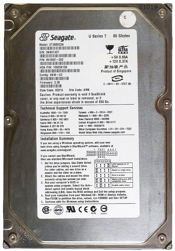9V1002-002 Seagate U7 80GB 5400RPM ATA-100 1MB Cache 3.5-inch Internal Hard Drive