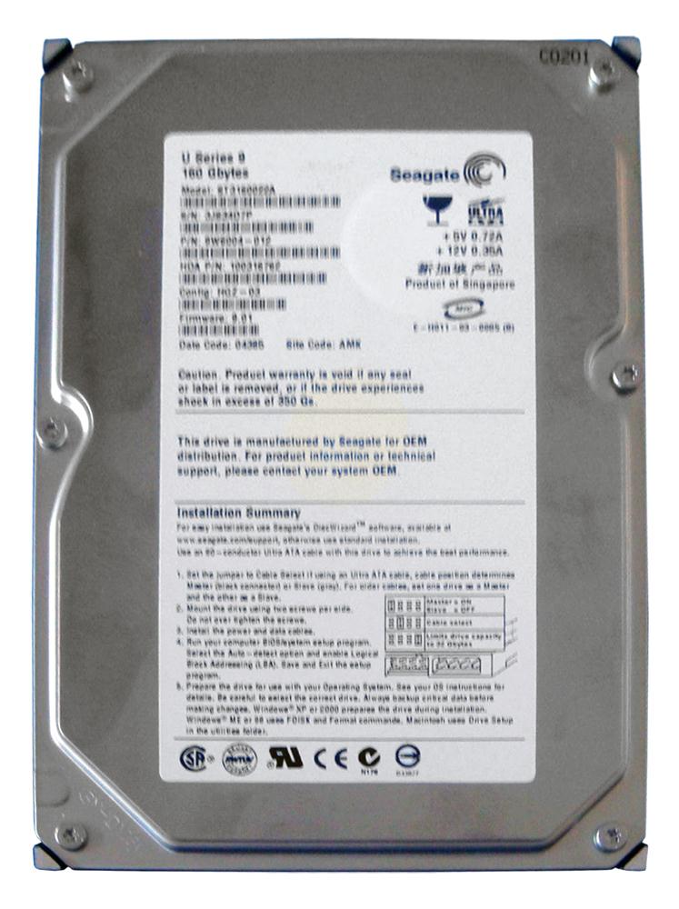 9W6004-012 Seagate U9 160GB 7200RPM ATA-100 1MB Cache 3.5-inch Internal Hard Drive