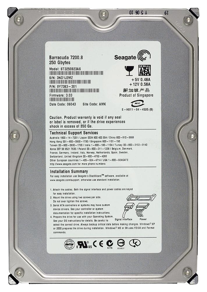 9Y7383-301 Seagate Barracuda 7200.8 250GB 7200RPM SATA 1.5Gbps 8MB Cache 3.5-inch Internal Hard Drive