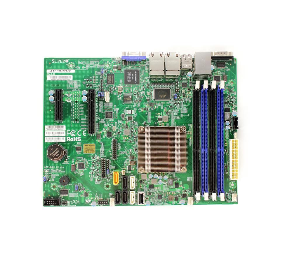 A1SRM2758FB SuperMicro A1SRM-2758F Socket FCBGA 1283 System On Chipset Intel Atom C2758 Processors Support DDR3 4x DIMM 2x SATA3 6.0Gb/s mATX Motherboard (Refurbished)