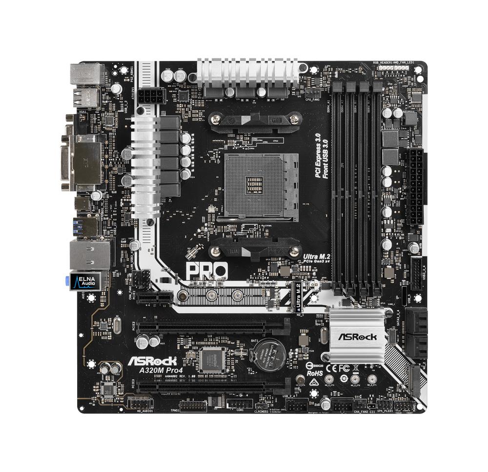A320M Pro4 ASRock Socket AM4 AMD AM4 A-Series Processors Support DDR4 4x DIMM 4x SATA3 6.0Gb/s Micro-ATX Motherboard (Refurbished)