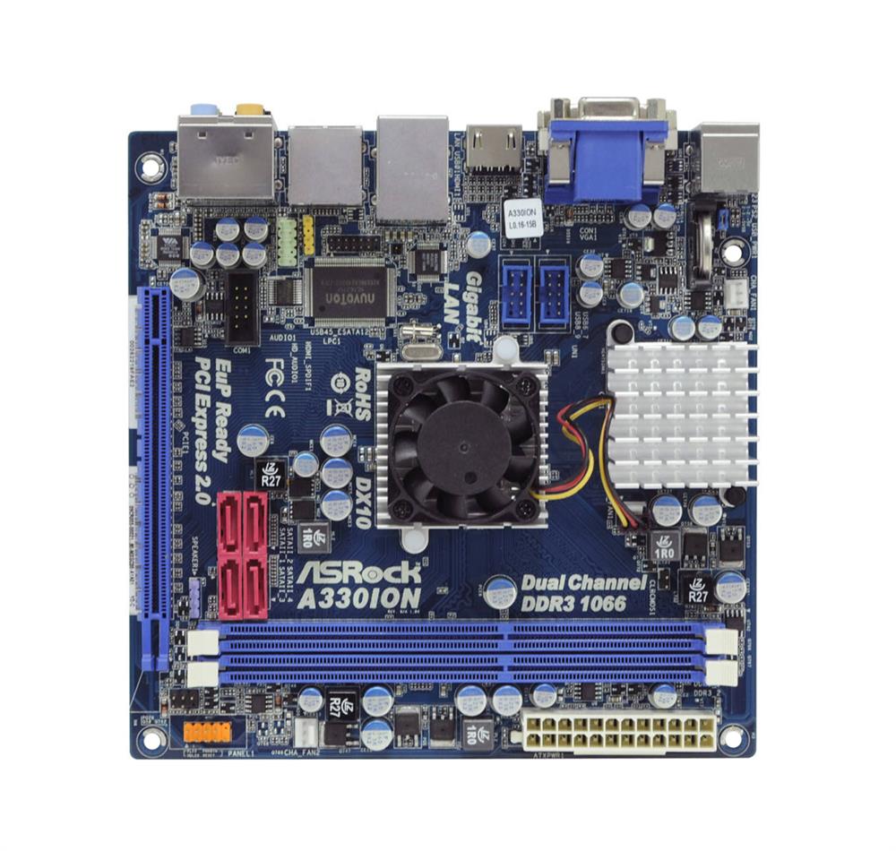 A330ION-BO-R ASRock Nvidia MCP7A-ION Chipset Intel Atom 330 Processors Support DDR3 2x DIMM 4x SATA 3.0Gb/s Mini-ITX Motherboard
