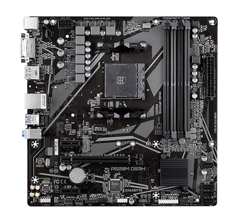 A520M DS3H AC Gigabyte Socket AM4 AMD A520 Chipset AMD Ryzen 5000 Series/ Ryzen 5000 G-Series/ Ryzen 4000 G-Series And Ryzen 3000 Series Processor Support DDR4 4x DIMM 4x SATA 6.0Gb/s ATX Micro-ATX Motherboard (Refurbished)