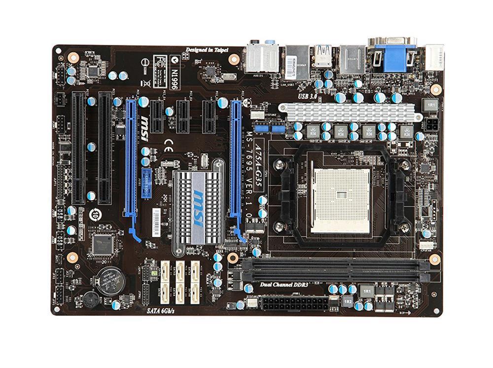 A75A-G35-B2 MSI A75A-G35 Socket FM1 AMD A75 Chipset AMD LIano APU Processors Support DDR3 2x DIMM 6x SATA 6.0Gb/s ATX Motherboard (Refurbished)