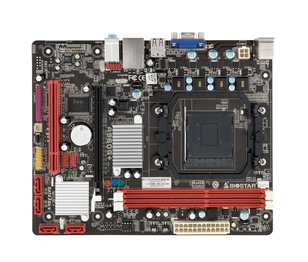 A960G Biostar Socket AM3+ AMD 760 + SB710 Chipset AMD FX/ AMD Phenom II X6/ AMD Phenom II X4/ AMD Phenom II X3/ AMD Phenom II X2/ AMD Athlon II X4/ AMD Athlon II X3/ AMD Athlon II X2/ AMD Sempron Processors Support DDR3 2x DIMM 4x SATA2 3.0Gb/s ATX Motherboard (Refurbished)