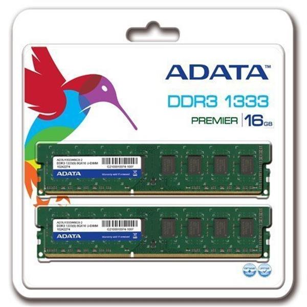 AD3U1333W8G9-2 ADATA 16GB Kit (2 x 8GB) PC3-10600 DDR3-1333MHz non-ECC Unbuffered CL9 240-Pin DIMM Dual Rank Memory