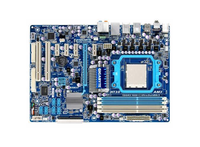 APH560G77C2G Gigabyte MA770T-UD3 Socket AM3 AMD 770 + SB710 Chipset AMD Phenom II/ AMD Athlon II Processors Support DDR3 4x DIMM 6x SATA 3.0Gb/s ATX Motherboard (Refurbished)
