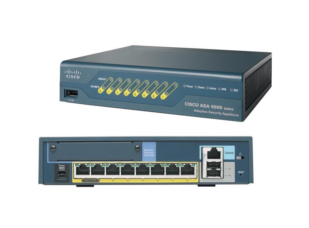 ASA5505-50-BUN-K8 "Cisco ASA 5505 Network Security Appliance 6x 10/100Base-TX LAN, 2x 10/100Base-TX 1 x SSC (Refurbished)"
