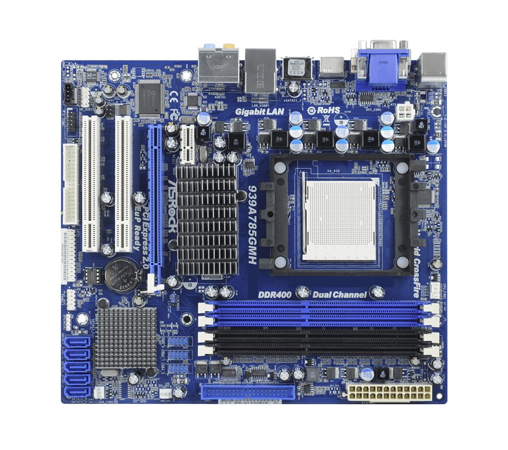 ASR-939A785GMH ASRock 939A785GMH Socket 939 AMD 785G + SB710 Chipset AMD Athlon 64 FX/ 64 X2/ 64 Processors Support DDR 4x DIMM 5x SATA2 3.0Gb/s Micro-ATX Motherboard (Refurbished)