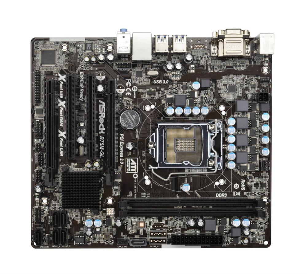 ASR-B75M-GL ASRock B75M-GL Socket LGA 1155 Intel B75 Chipset 3rd & 2nd Generation Core i7 / i5 / i3 / Pentium / Celeron / Xeon Processors Support DDR3 2x DIMM 1x SATA3 6.0Gb/s Micro-ATX Motherboard (Refurbished)