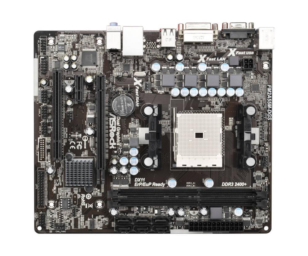 ASR-FM2A55M-DSG ASRock Socket FM2 AMD A55 Chipset FM2 100W Processors Support DDR3 2x DIMM 6x SATA2 3.0Gb/s Micro-ATX Motherboard (Refurbished)