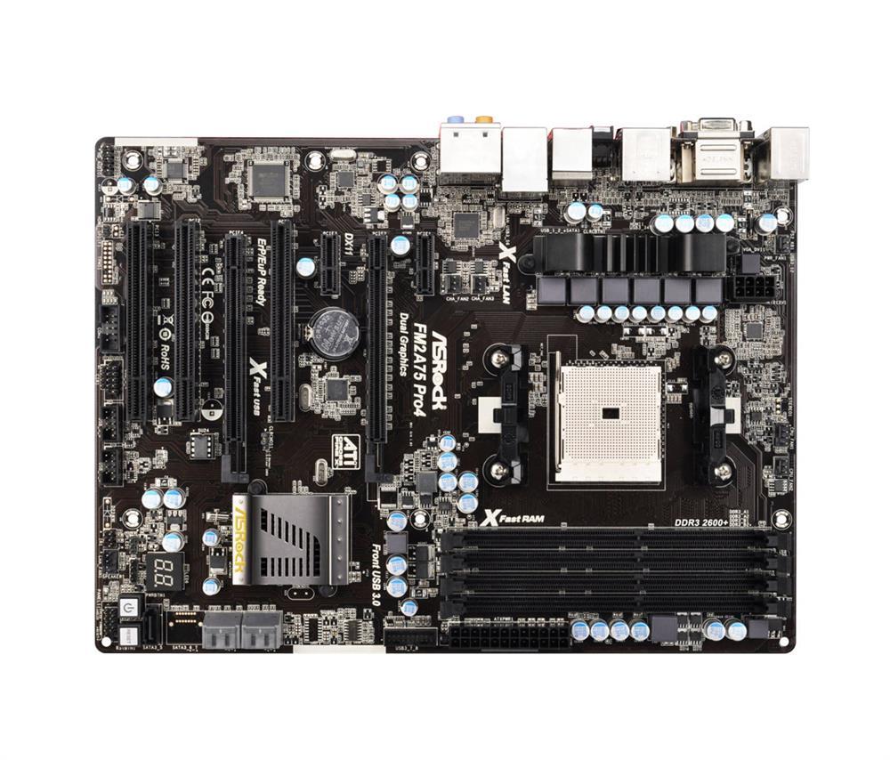 ASR-FM2A75-PRO4 ASRock Socket FM2 AMD A75 Chipset 100W Processors Support DDR3 4x DIMM 5x SATA3 6.0Gb/s ATX Motherboard (Refurbished)