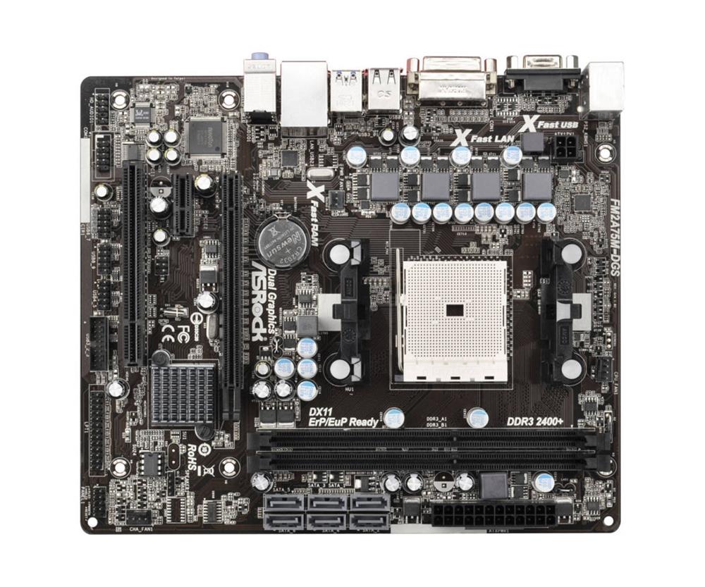 ASR-FM2A75M-DSG ASRock Socket FM2 AMD A75 Chipset 100W Processors Support DDR3 2x DIMM 6x SATA3 6.0Gb/s Micro-ATX Motherboard (Refurbished)