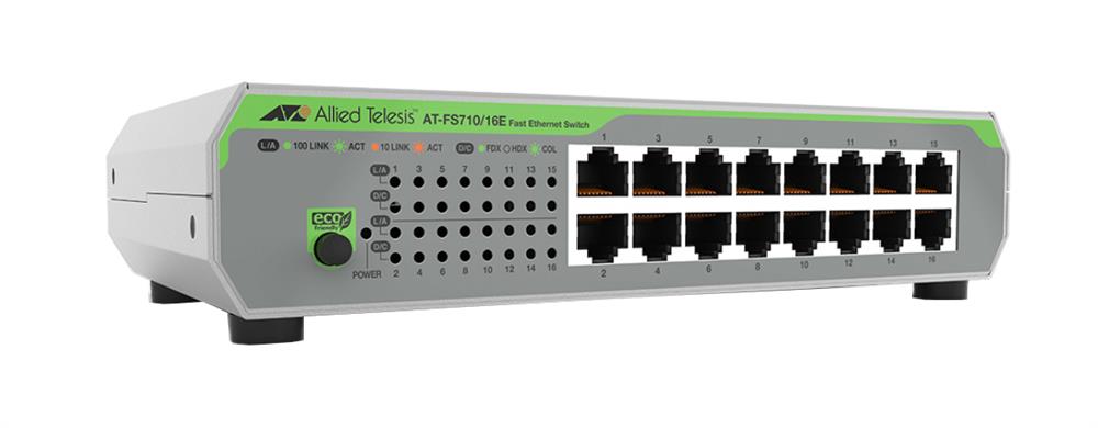 AT-FS710/16E-60 Allied Telesis Ethernet Switch - 16 Ports - Fast Ethernet - 10/100Base-TX - 2 Layer Supported - Power Supply - 4.50 W Power Consumption - Twisted Pair -  (Refurbished)
