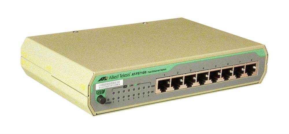 AT-FS710/8-10 Allied Telesis Ethernet Switch - 8 Ports - Fast Ethernet - 10/100Base-TX - 2 Layer Supported - Power Supply - 2.53 W Power Consumption - Twisted Pair -  (Refurbished)