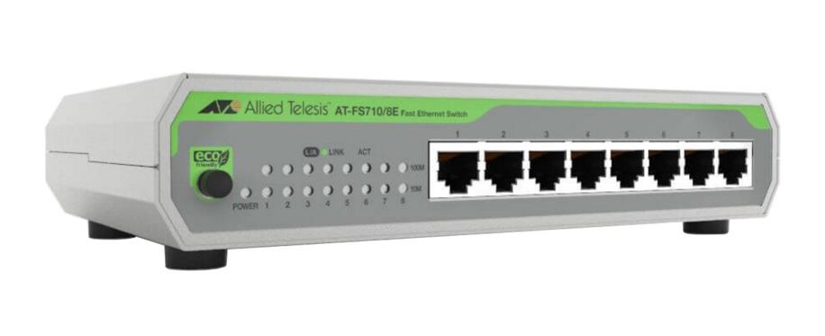 AT-FS710/8E-60 Allied Telesis Ethernet Switch - 8 Ports - Fast Ethernet - 10/100Base-TX - 2 Layer Supported - Power Supply - Twisted Pair - Rack-mountable,  (Refurbished)