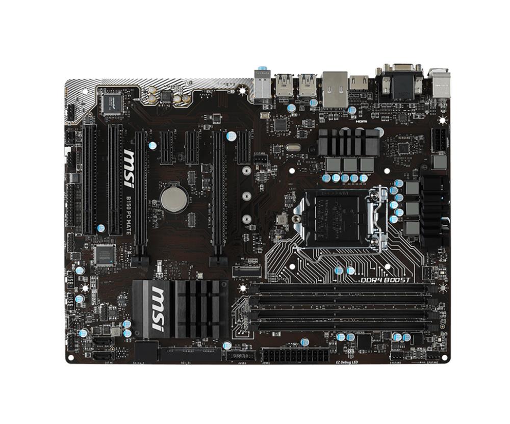 B150 PC MATE MSI Socket LGA 1151 Intel B150 Chipset 6th Generation Core i7 / i5 / i3 Pentium / Celeron Processors Support DDR4 4x DIMM 6x SATA 6.0Gb/s ATX Motherboard