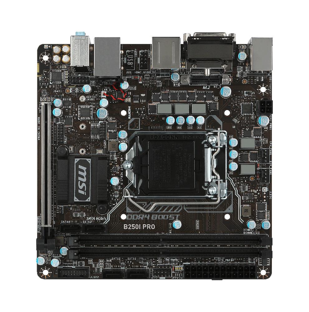 B250I PRO MSI Socket LGA 1151 Intel B250 Chipset 7th/6th Generation Core i7 / i5 / i3 / Pentium / Celeron Processors Support DDR4 2x DIMM 4x SATA 6.0Gb/s Mini-ITX Motherboard (Refurbished)