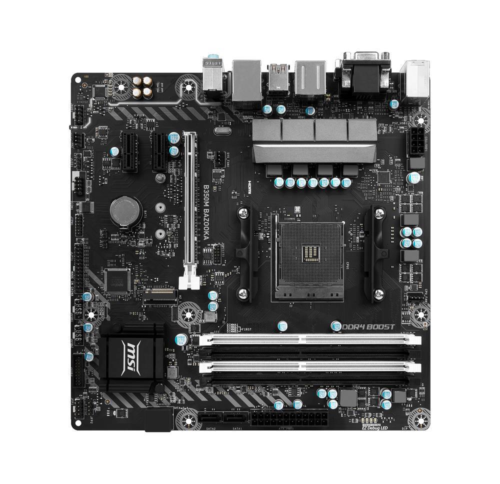 B350M-BAZOOKA-R MSI B350M BAZOOKA Socket AM4 AMD B350 Chipset Ryzen Series/ 7th Generation A-Series/ Athlon Processors Support DDR4 4x DIMM 4x SATA 6.0Gb/s Micro-ATX Motherboard (Refurbished)
