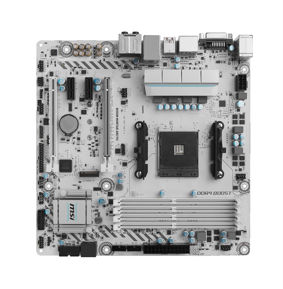 B350M MORTAR ARCTIC MSI Socket AM4 AMD B350 Chipset AMD Ryzen 7th Generation A-Series/ Athlon Series Processors Support DDR4 4x DIMM 4x SATA 6.0Gb/s Micro-ATX Motherboard (Refurbished)