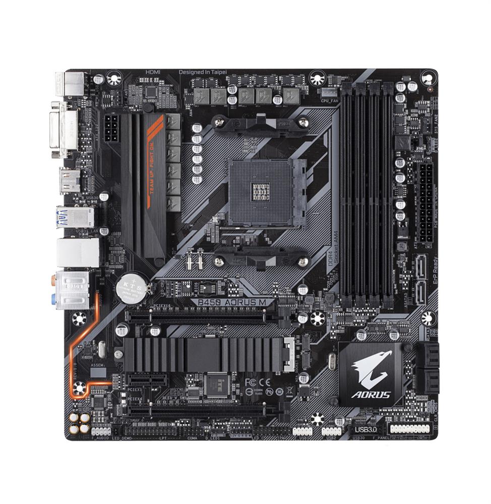 B450 AORUS M (rev. 1.0) Gigabyte Socket AM4 AMD B450 Chipset AMD Ryzen 2nd Generation Processors Support DDR4 4x DIMM 6x SATA 6.0Gb/s Micro-ATX Motherboard (Refurbished)