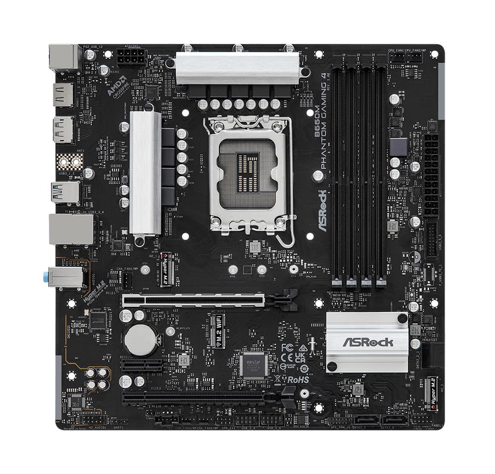 B660M Phantom Gaming 4 ASRock Socket LGA 1700 Intel B660 Chipset Intel Core Processors Support DDR4 4x DIMM 4x SATA3 6.0Gb/s Micro-ATX Motherboard (Refurbished)