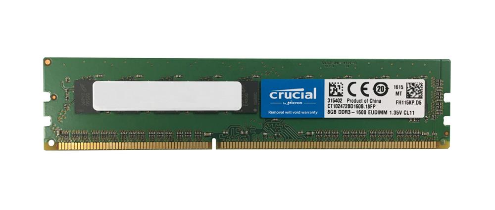 CT102472BD160B Crucial 8GB PC3-12800 DDR3-1600MHz ECC Unbuffered CL11 240-Pin DIMM 1.35V Low Voltage Memory Module