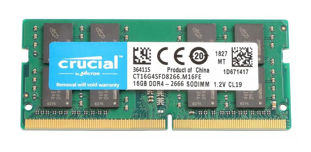 CT16G4SFD8266 Crucial 16GB PC4-21300 DDR4-2666MHz non-ECC Unbuffered CL19 260-Pin SoDimm 1.2V Dual Rank Memory Module