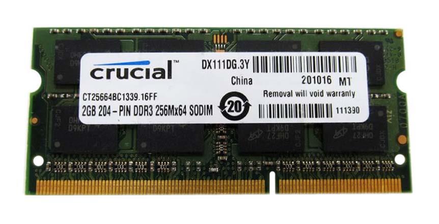 CT25664BC1339 Crucial 2GB PC3-10600 DDR3-1333MHz non-ECC Unbuffered CL9 204-Pin SoDimm Memory Module