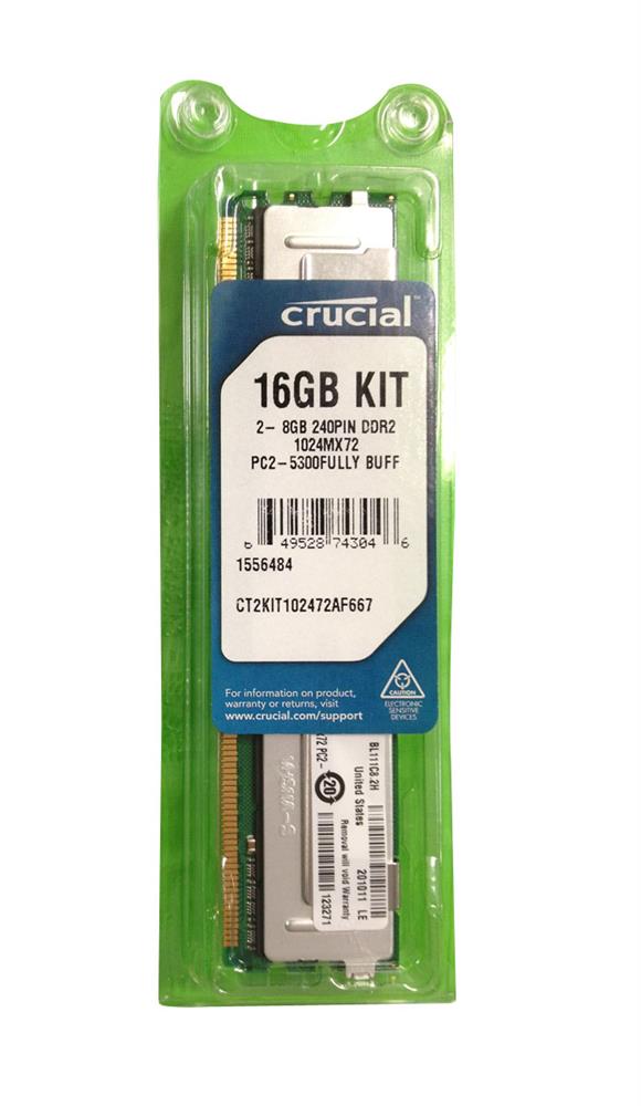 CT2KIT102472AF667 Crucial 16GB Kit (2 X 8GB) PC2-5300 DDR2-667MHz ECC Fully Buffered CL5 240-Pin DIMM Memory