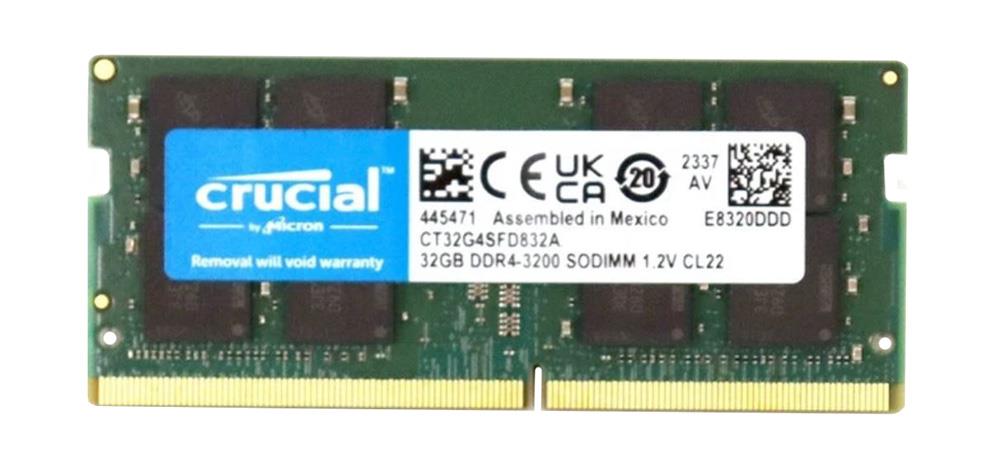 CT32G4SFD832A Crucial 32GB PC4-25600 DDR4-3200MHz non-ECC Unbuffered CL22 260-Pin SoDimm 1.2V Dual Rank Memory Module