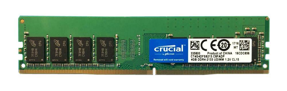 CT4G4DFS8213.C8FAR11 Crucial 4GB PC4-17000 DDR4-2133MHz non-ECC Unbuffered CL15 288-Pin DIMM 1.2V Single Rank Memory Module