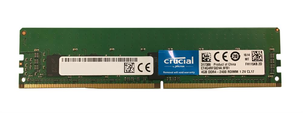 CT4G4RFS824A.9FB1 Crucial 4GB PC4-19200 DDR4-2400MHz Registered ECC CL17 288-Pin DIMM 1.2V Single Rank Memory Module