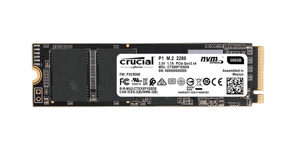 CT500P1SSD8 Crucial P1 Series 500GB QLC PCI Express 3.0 x4 NVMe M.2 2280 Internal Solid State Drive (SSD)