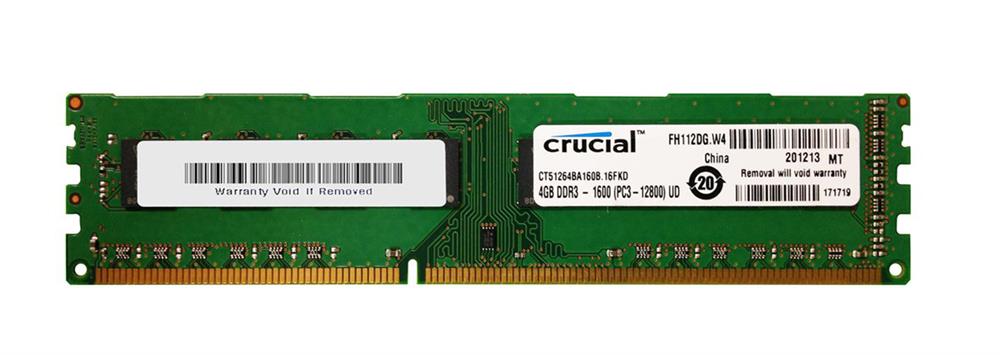 CT51264BA160B Crucial 4GB PC3-12800 DDR3-1600MHz non-ECC Unbuffered CL11 240-Pin DIMM Memory Module