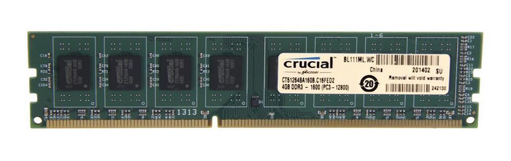 CT51264BA160B.C16FMR Crucial 4GB PC3-12800 DDR3-1600MHz non-ECC Unbuffered CL11 240-Pin DIMM Memory Module