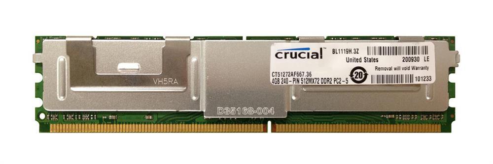 CT51272AF667.36FH1D6 Crucial 4GB PC2-5300 DDR2-667MHz ECC Fully Buffered CL5 240-Pin DIMM Dual Rank Memory Module